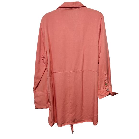 T&W Designs Women's Sz L Salmon Peach Tunic Button Up Shirt Tencel Front Tie - Picture 7 of 7